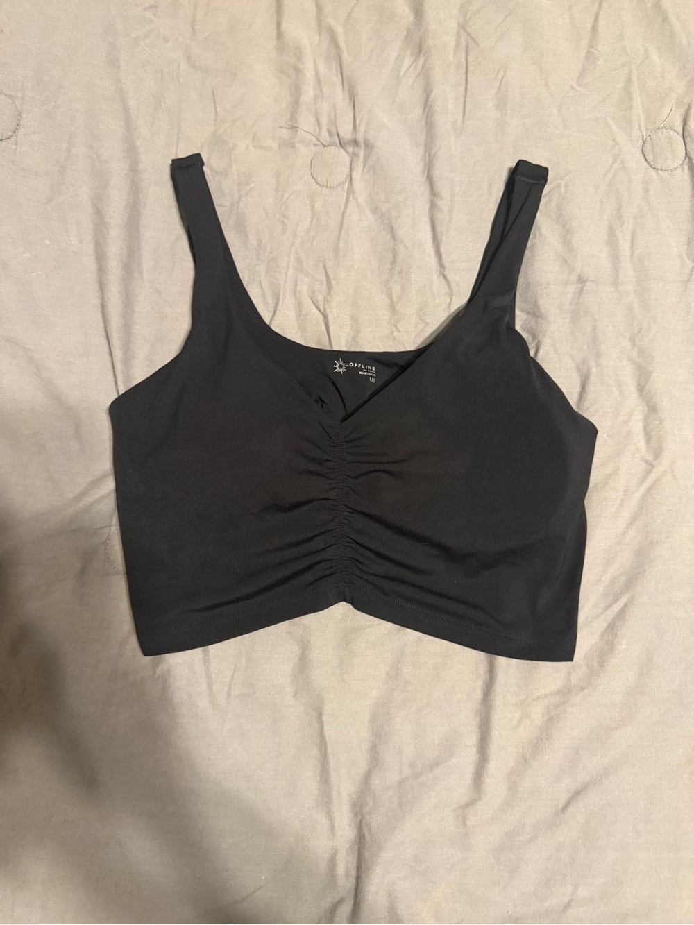 aerie Black Ruched Front Crop Tank-006
